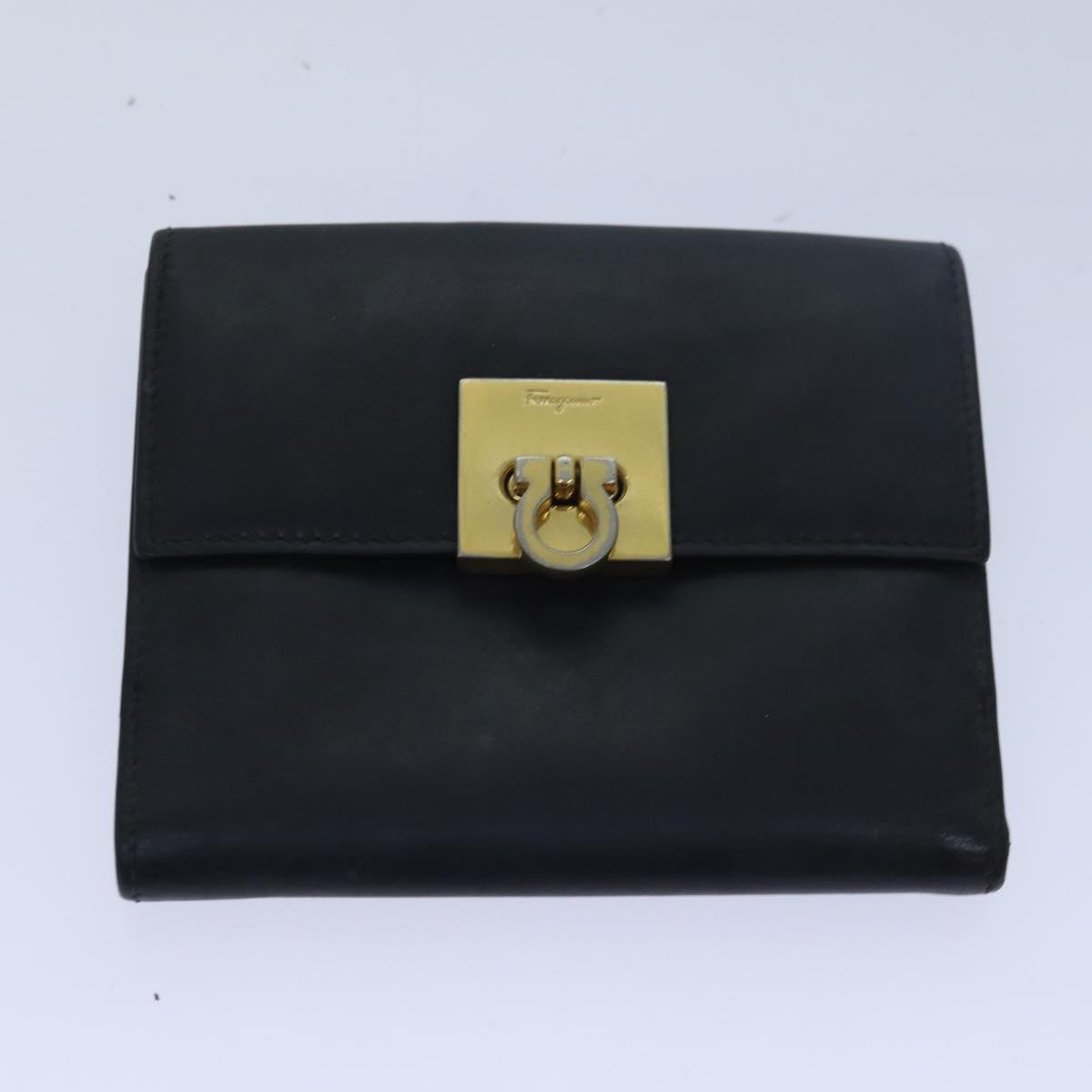 Salvatore Ferragamo Gancini Wallet Leather 8Set Black Gray yellow Auth bs15524