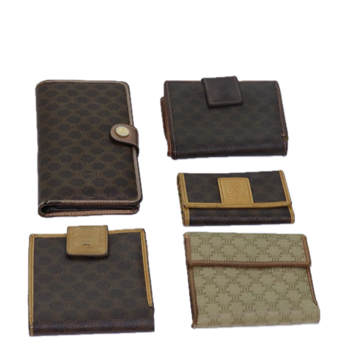 CELINE Macadam Canvas Wallet 5Set Brown Beige Auth bs15525