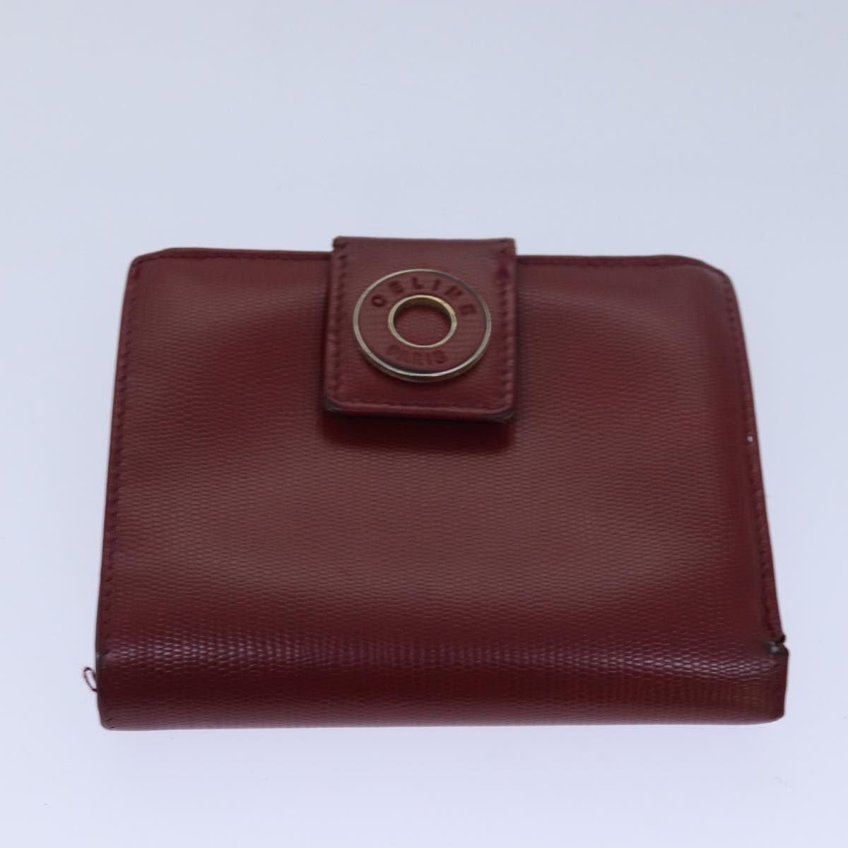 CELINE C Macadam Canvas Wallet Leather 7Set Red Brown Auth bs15529