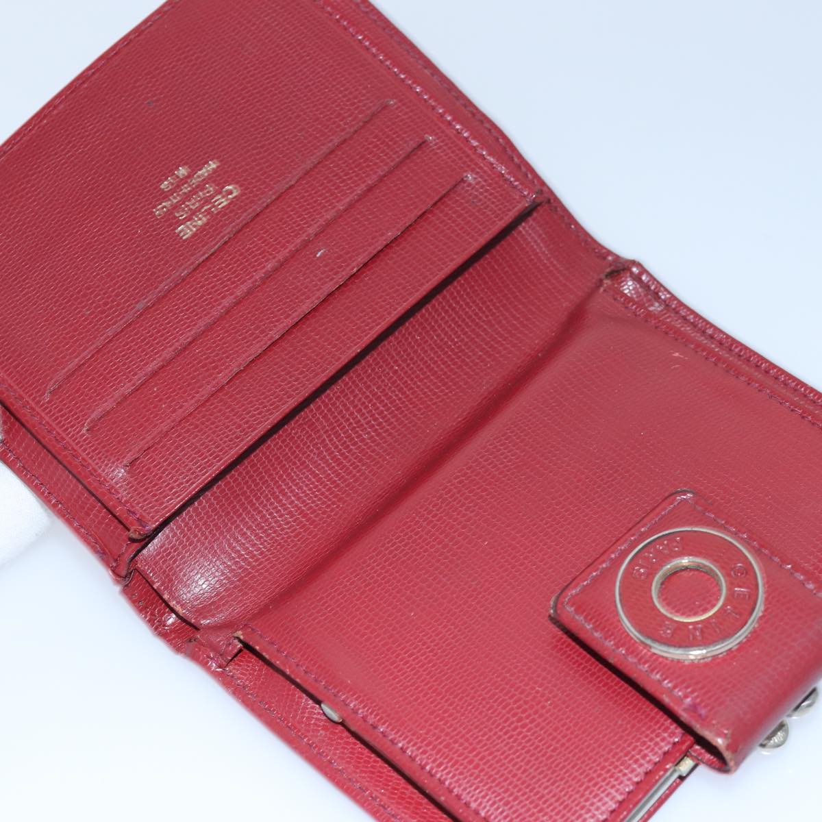 CELINE C Macadam Canvas Wallet Leather 7Set Red Brown Auth bs15529