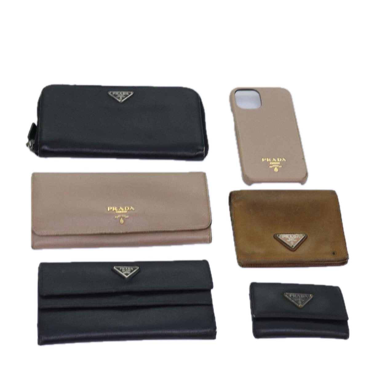 PRADA Key Case Wallet Safiano leather 6Set Brown Black beige Auth bs15532