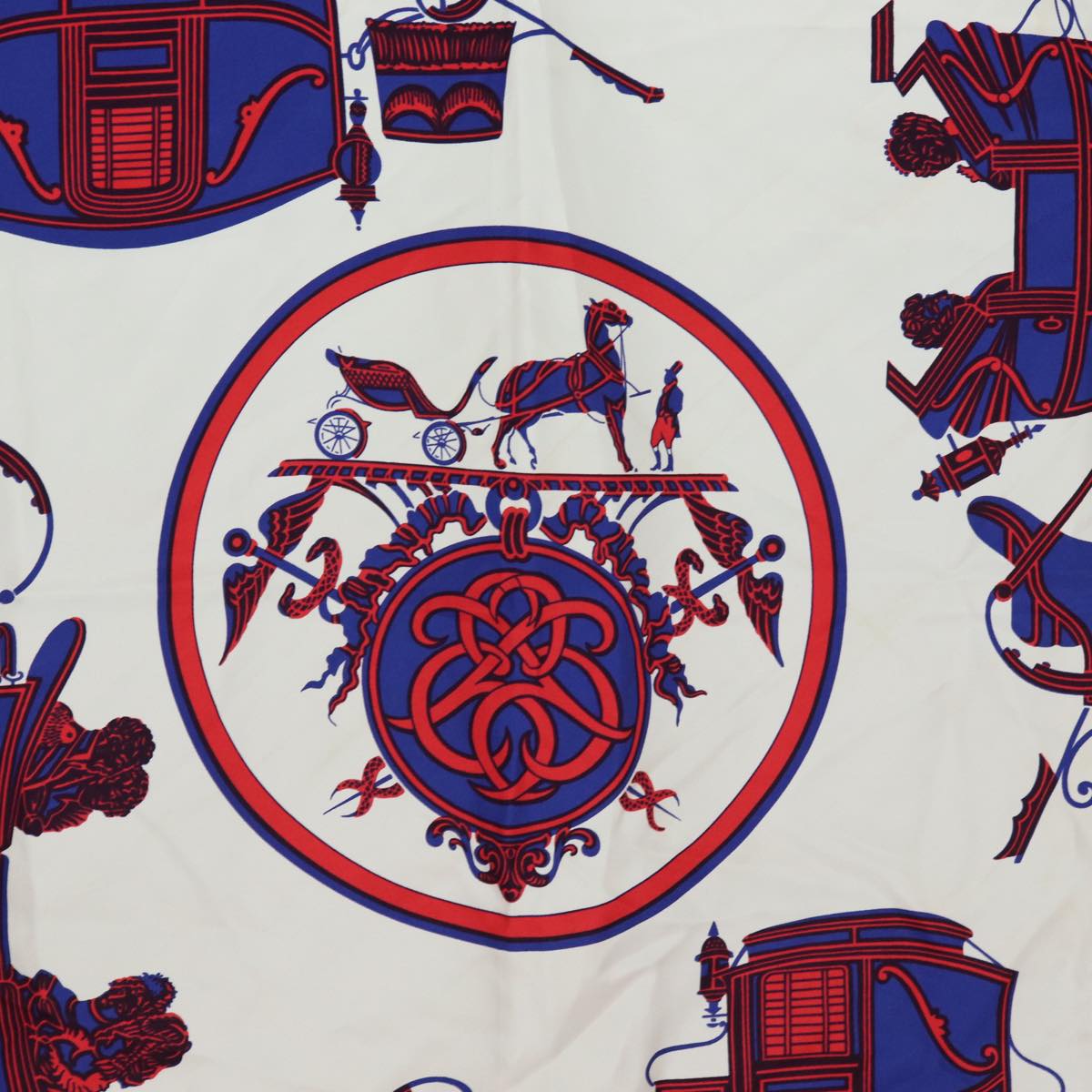 HERMES Carre 90 Scarf ""EX-LIBRIS"" Silk Red Blue Auth bs15612