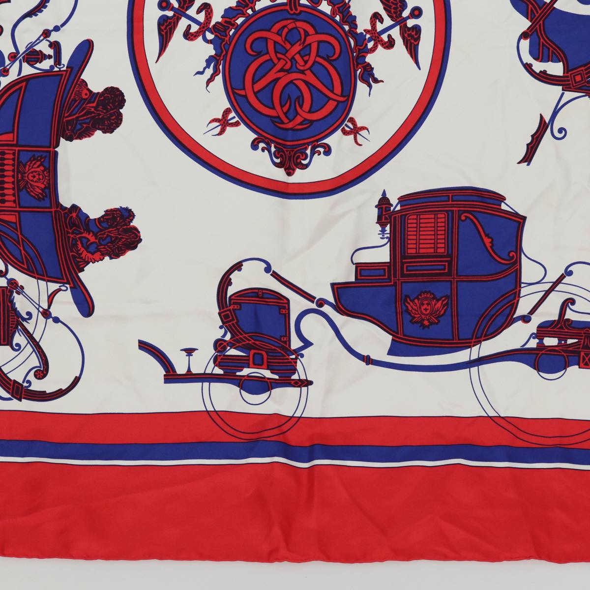 HERMES Carre 90 Scarf ""EX-LIBRIS"" Silk Red Blue Auth bs15612