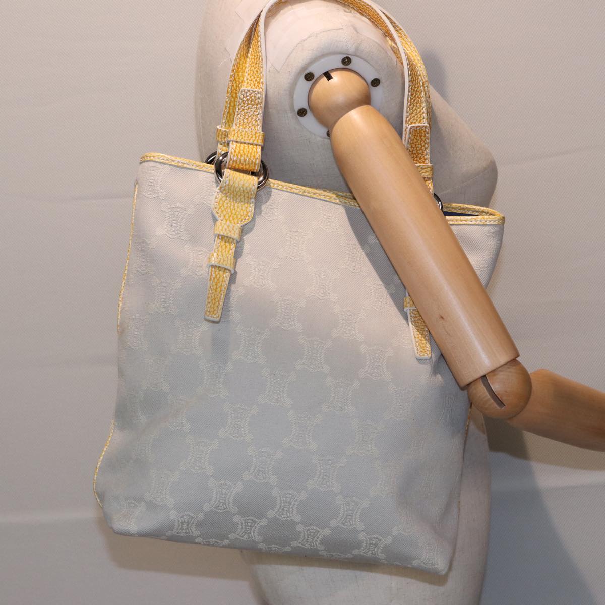 CELINE Macadam Canvas Tote Bag Yellow Light Blue Auth bs15626V