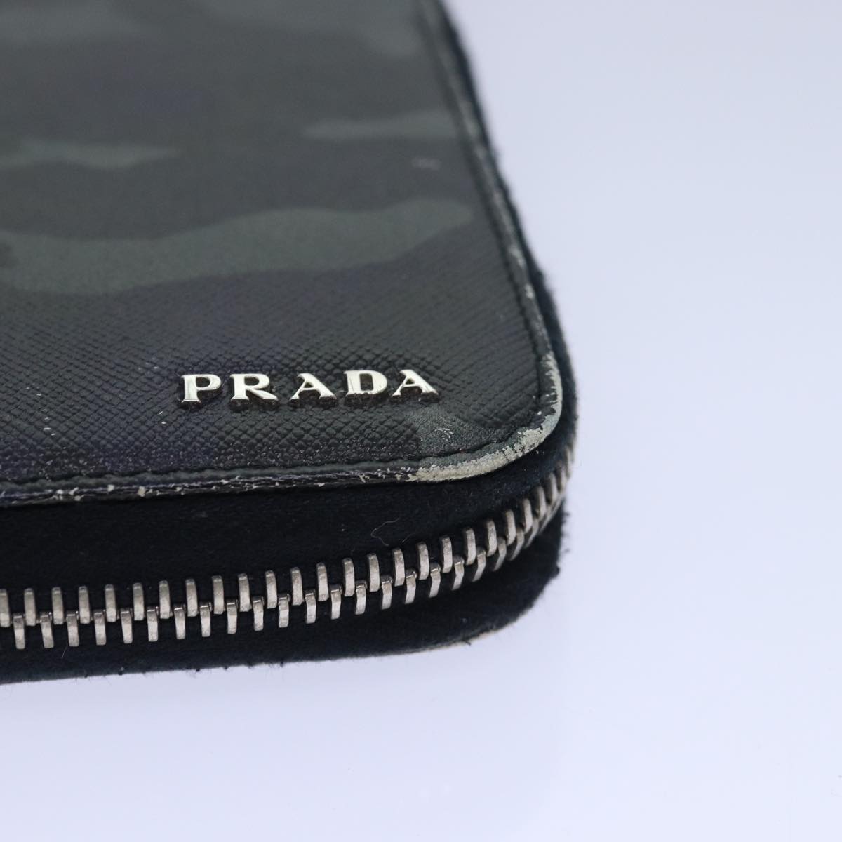 PRADA Camouflage Long Wallet Safiano leather Black Auth bs15649