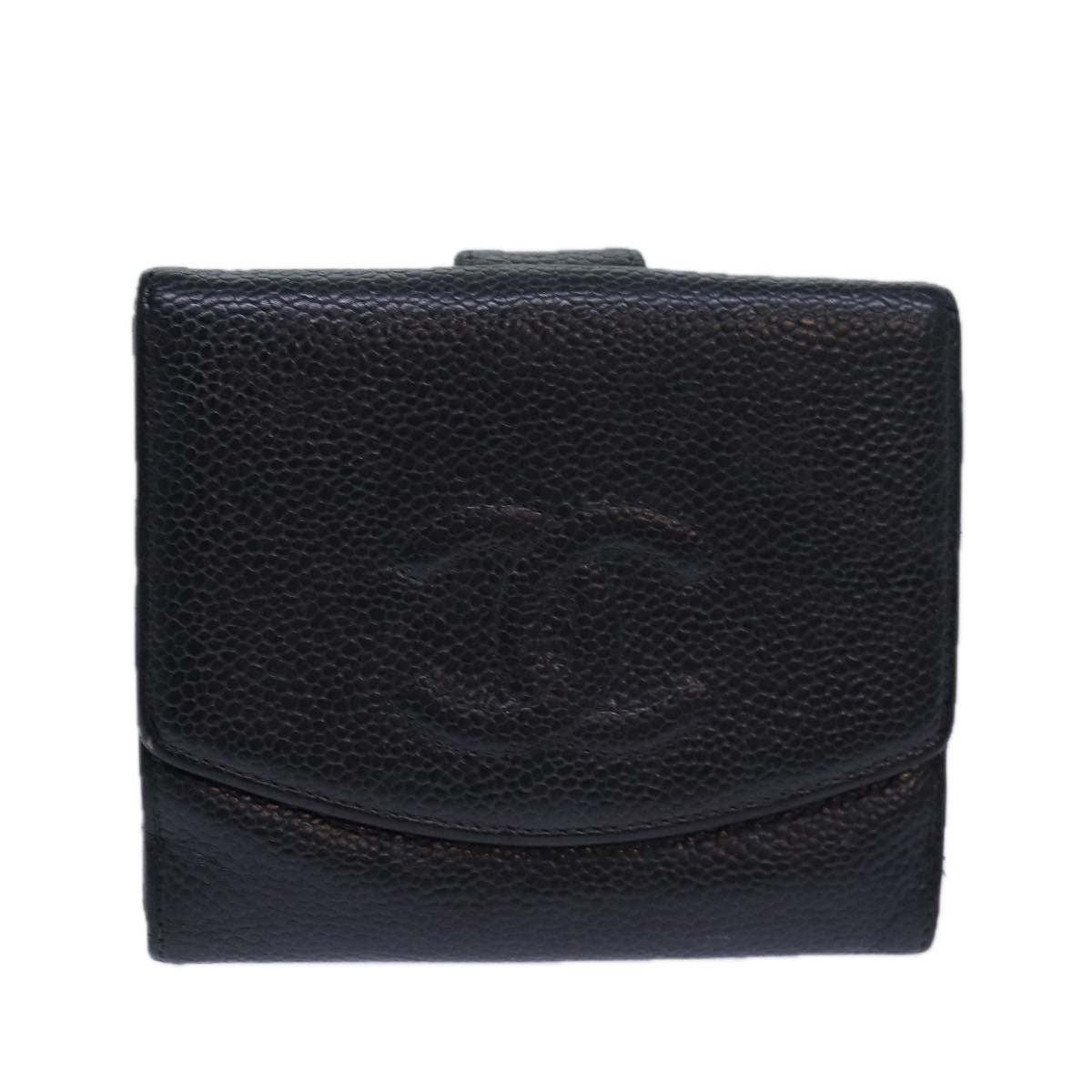 CHANEL COCO Mark Wallet Caviar Skin Black CC Auth bs15652