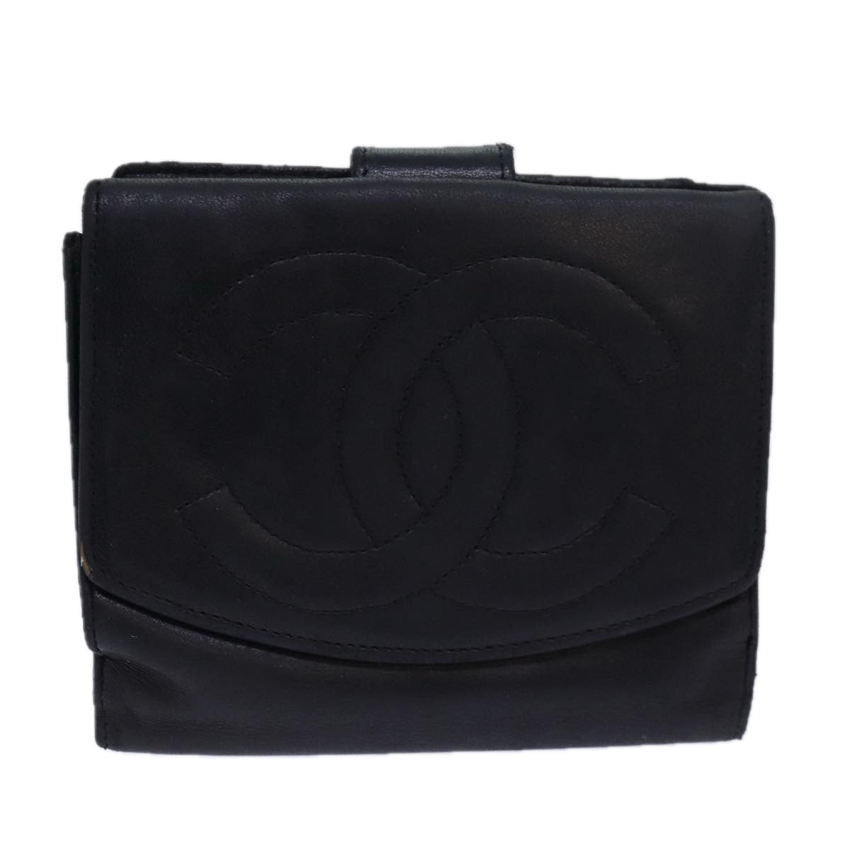 CHANEL Wallet Leather Black CC Auth bs15653