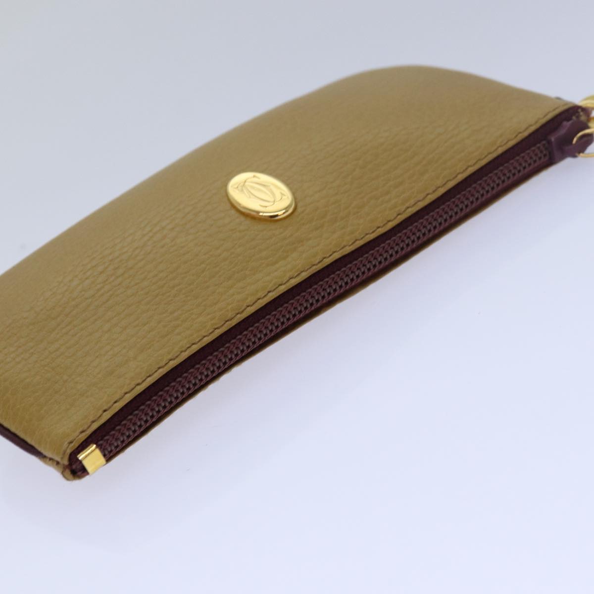 CARTIER Pouch Leather Beige Auth bs15654