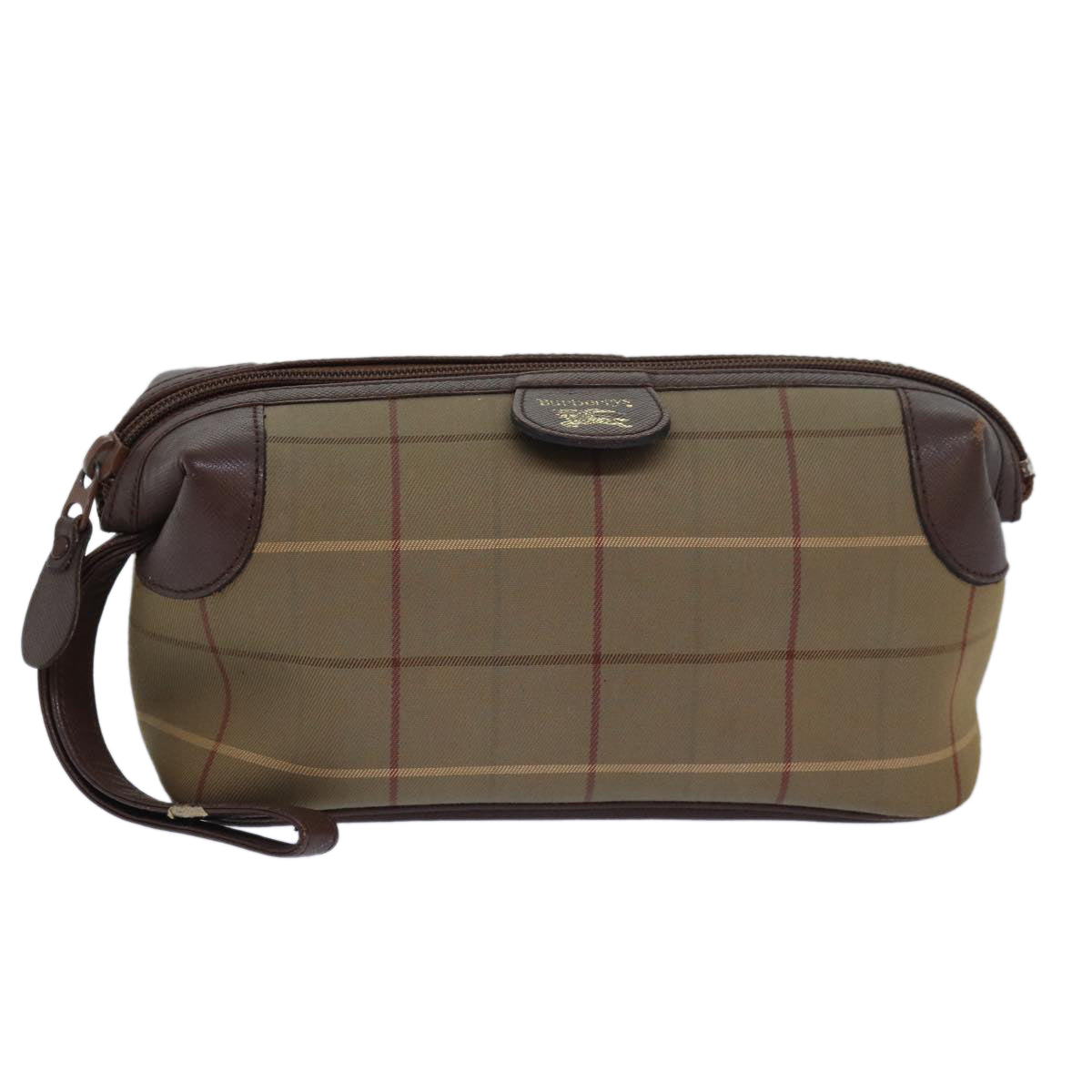 Burberrys Nova Check Pouch Canvas Brown Auth bs15671