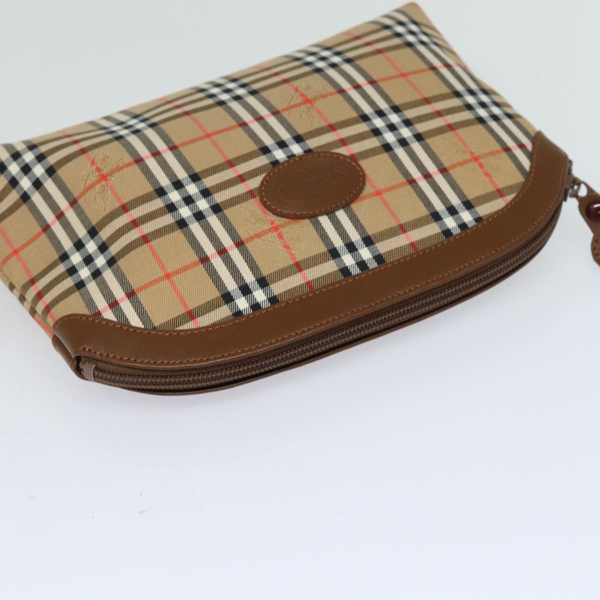 Burberrys Nova Check Pouch Canvas Beige Auth bs15672