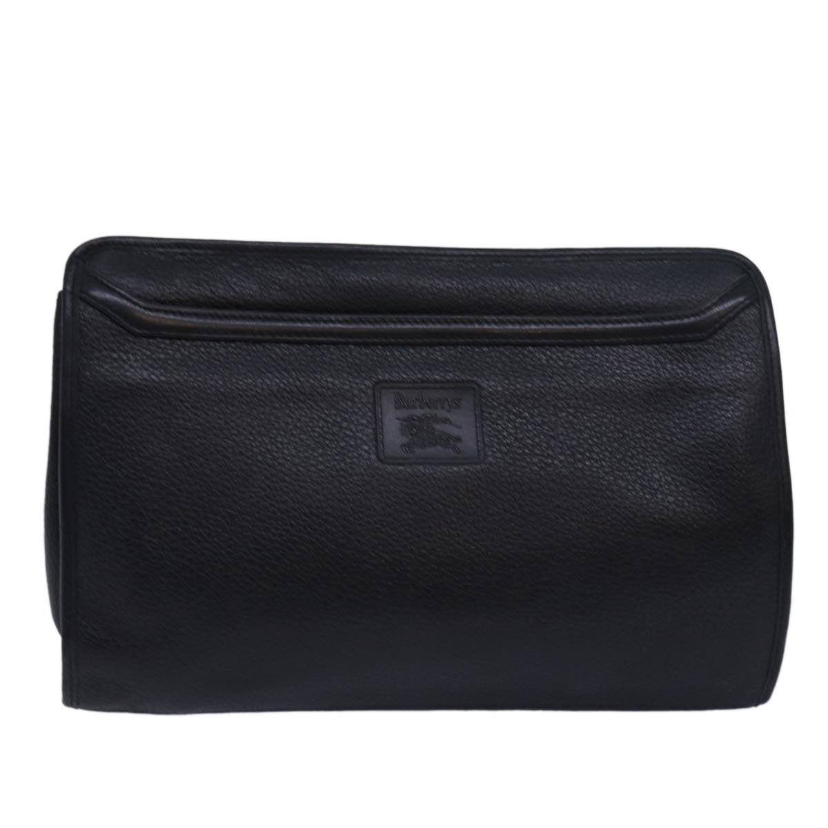 Burberrys Clutch Bag Leather Black Auth bs15681