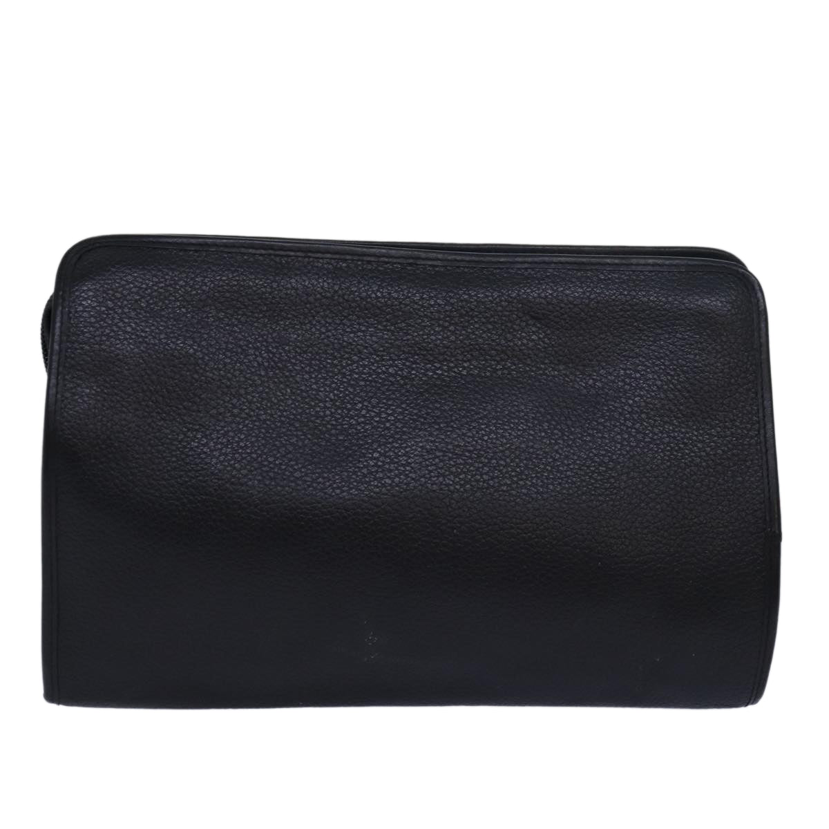 Burberrys Clutch Bag Leather Black Auth bs15681