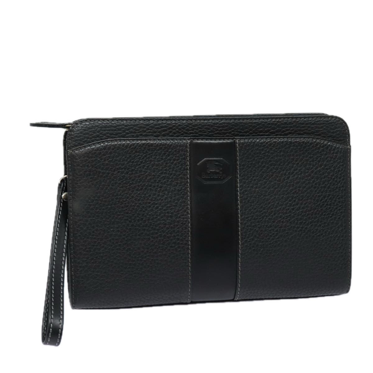 Burberrys Clutch Bag Leather Black Auth bs15683