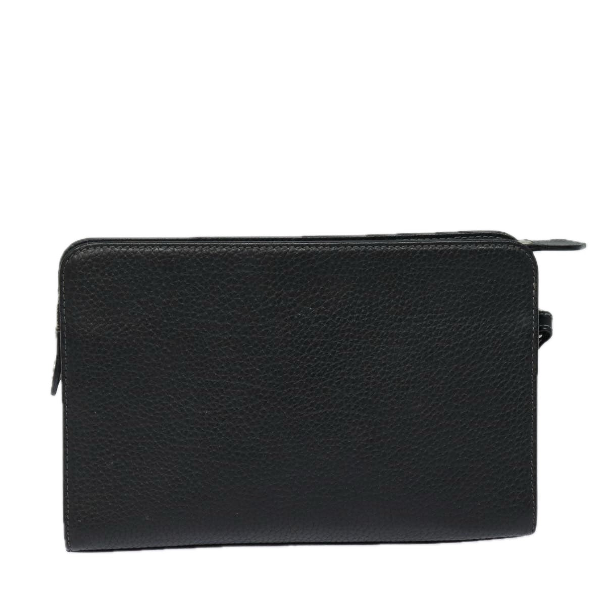 Burberrys Clutch Bag Leather Black Auth bs15683