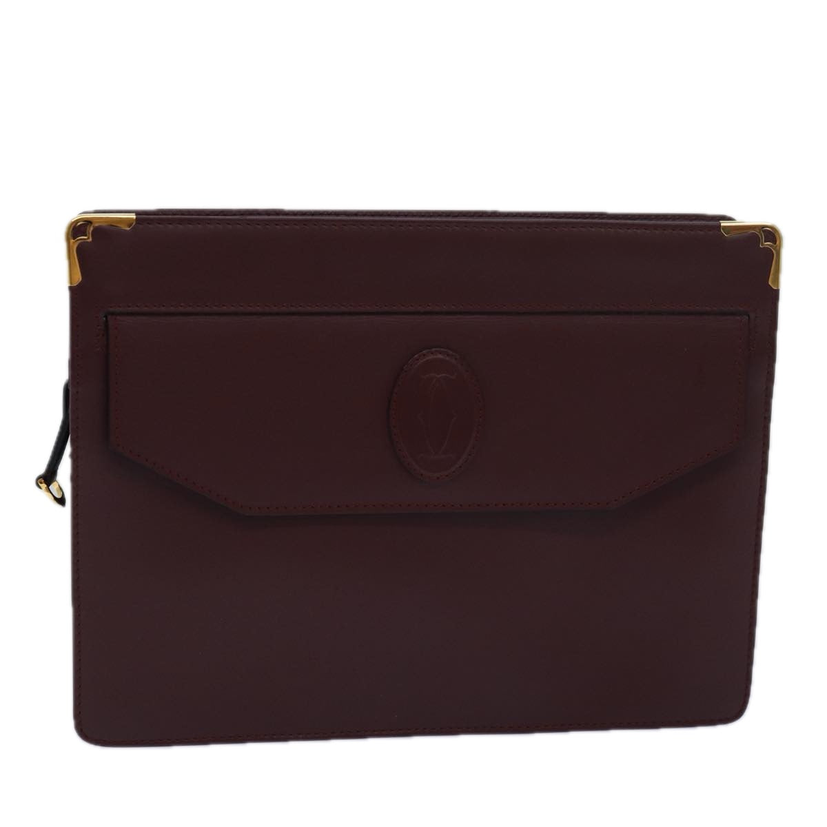 CARTIER Clutch Bag Leather Wine Red Auth bs15691