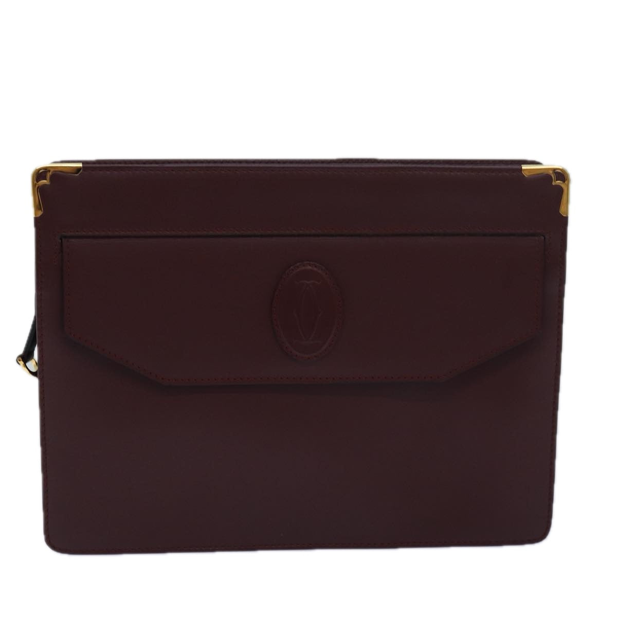 CARTIER Clutch Bag Leather Wine Red Auth bs15691