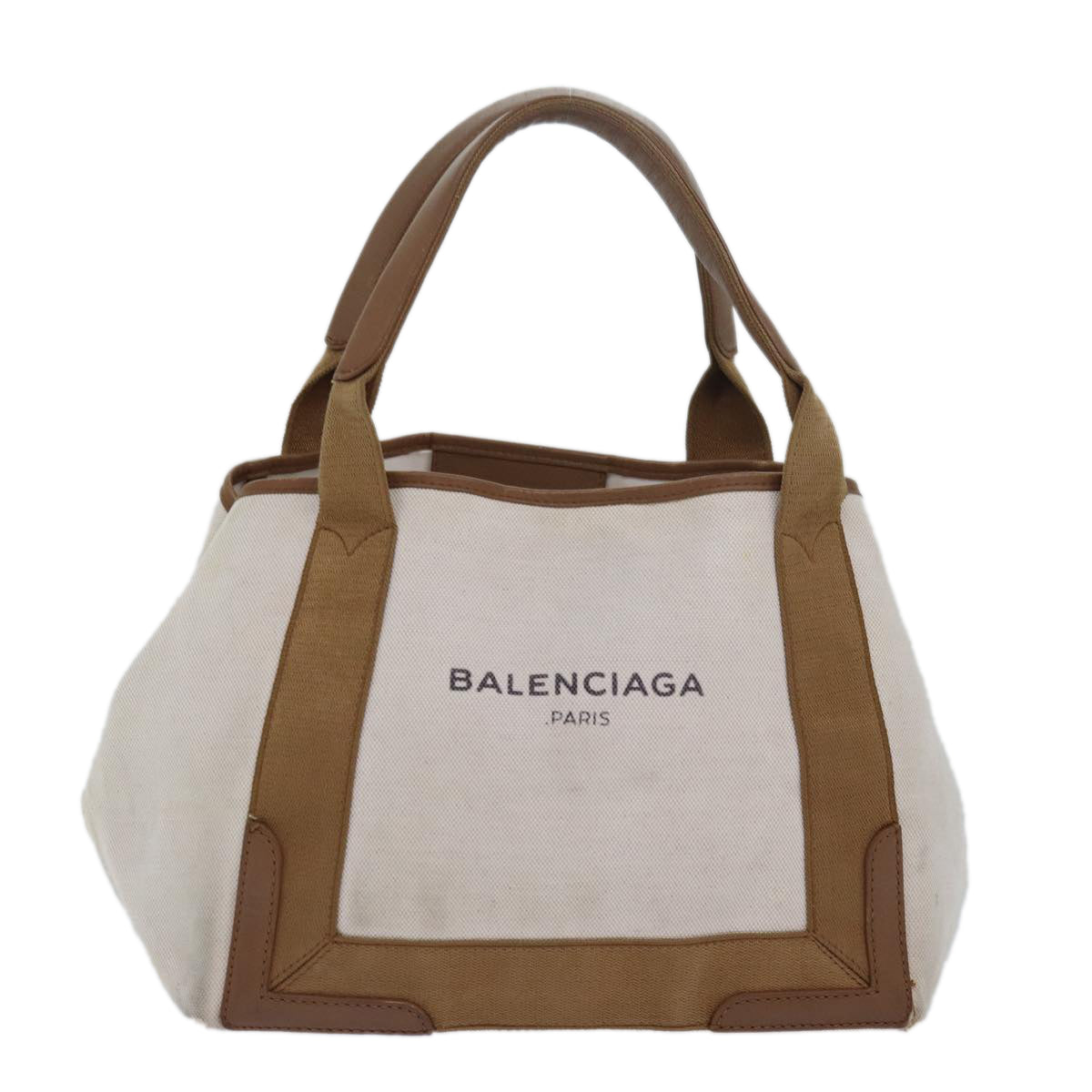 BALENCIAGA Navy kabas S Hand Bag Canvas Beige White 339933 Auth bs15696