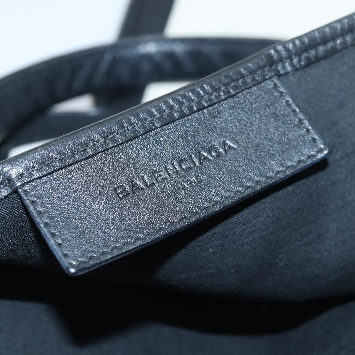 BALENCIAGA Navy Cabas S Hand Bag Canvas Leather Beige Black 339933 Auth bs15697