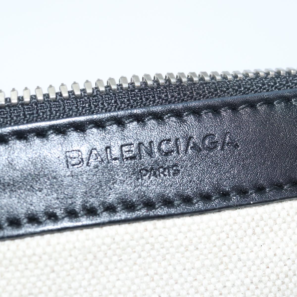 BALENCIAGA Navy Cabas S Hand Bag Canvas Leather Beige Black 339933 Auth bs15697