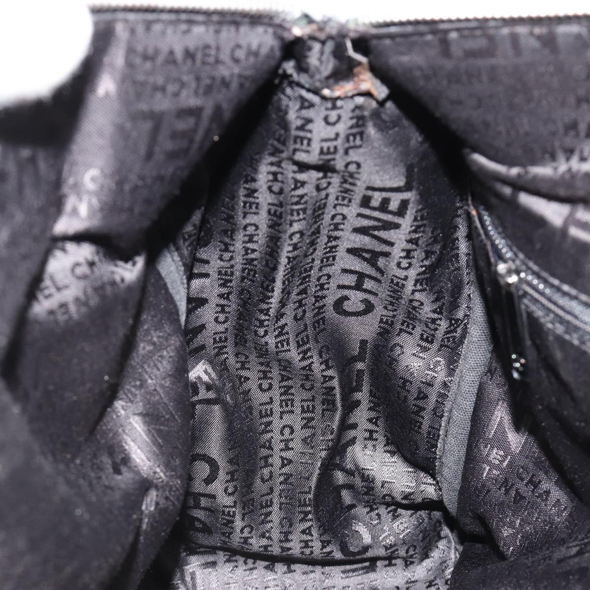 CHANEL Choco Bar Hand Bag Nylon Black Silver CC Auth bs15702