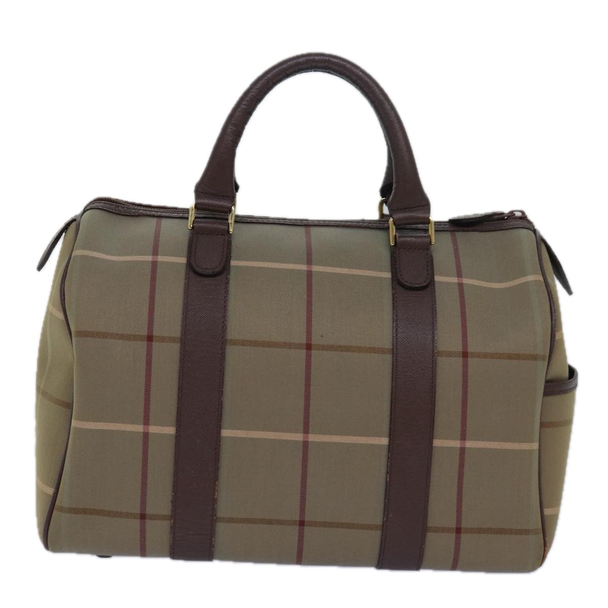 Burberrys Nova Check Boston Bag Canvas Beige Auth bs15724