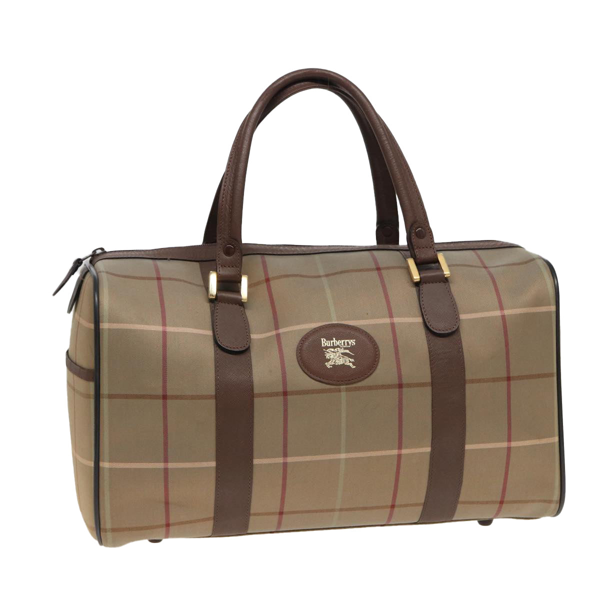 Burberrys Nova Check Boston Bag Canvas Beige Auth bs15740