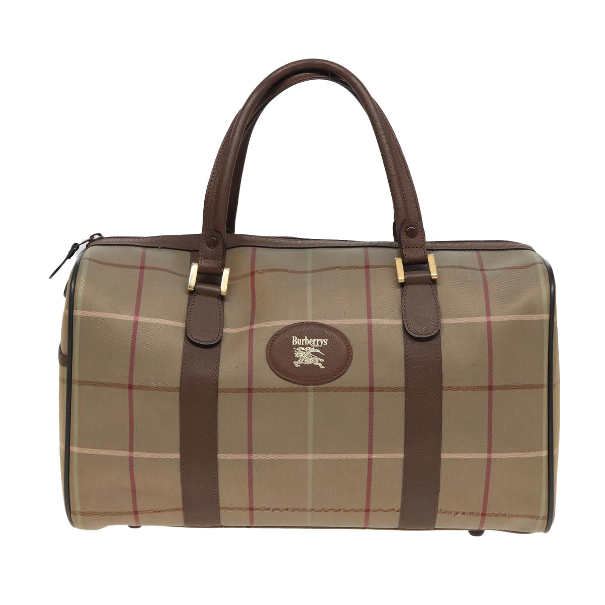 Burberrys Nova Check Boston Bag Canvas Beige Auth bs15740