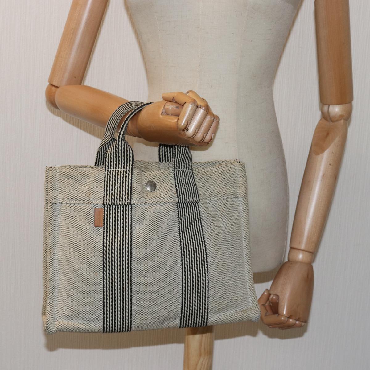 HERMES New Fourre Tout PM Hand Bag Canvas Gray Auth bs15753