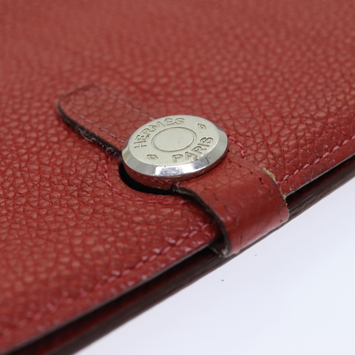 HERMES Dogon GM Wallet Leather Red Auth bs15767