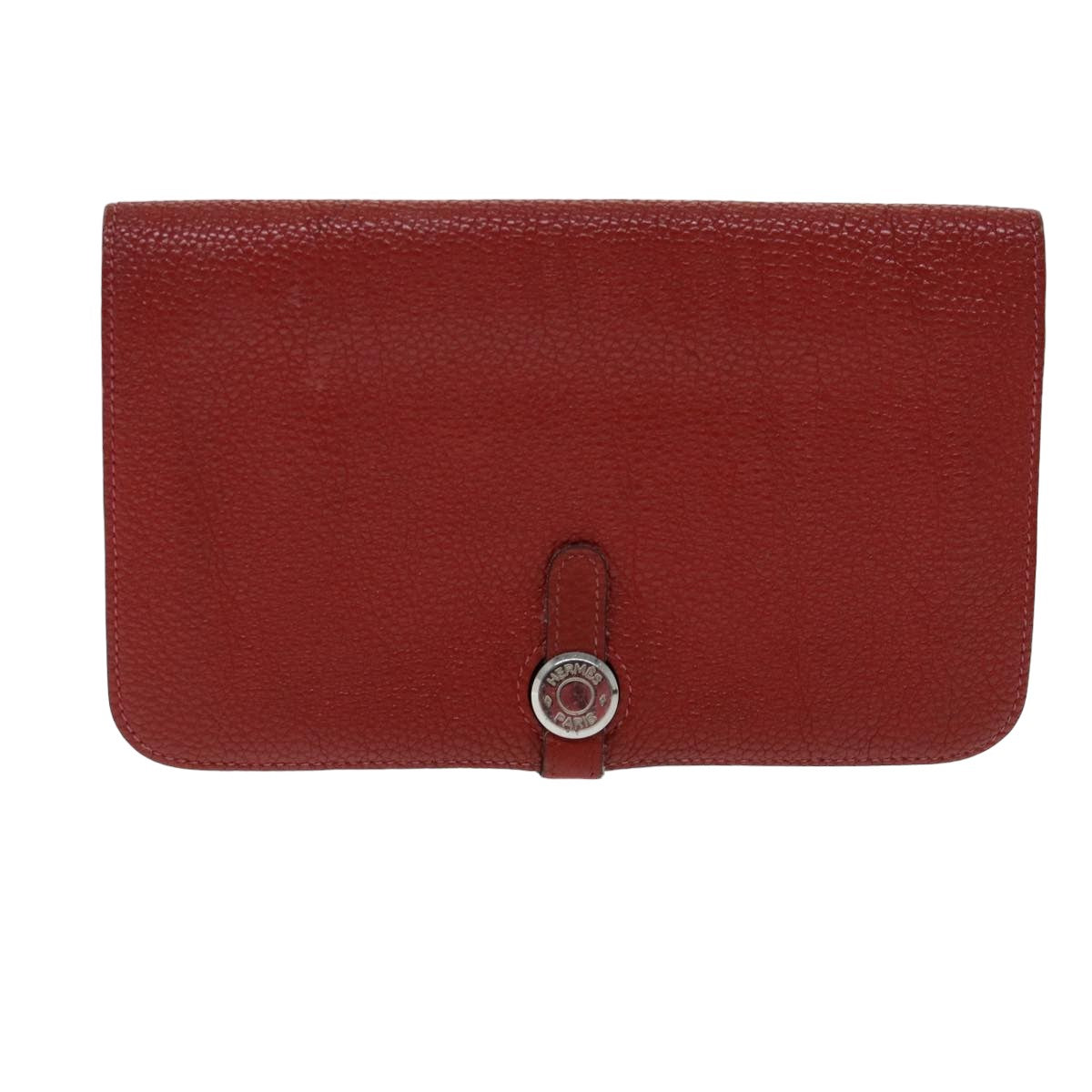 HERMES Dogon GM Wallet Leather Red Auth bs15767