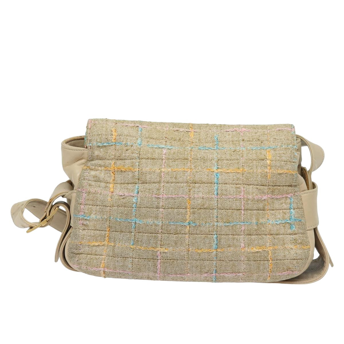 CHANEL Choco Bar Turn Lock Shoulder Bag Wool Multicolor CC Auth bs15780