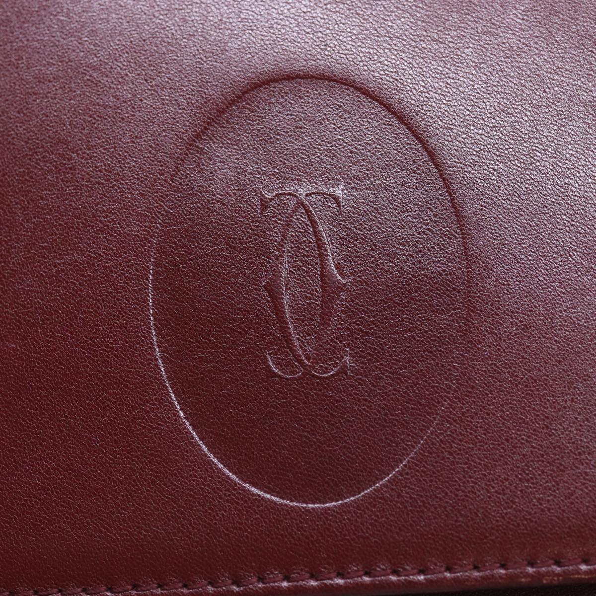 CARTIER Clutch Bag Leather Wine Red Auth bs15788