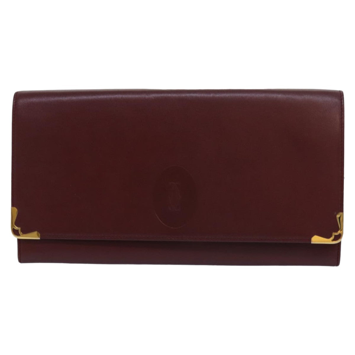 CARTIER Clutch Bag Leather Wine Red Auth bs15788