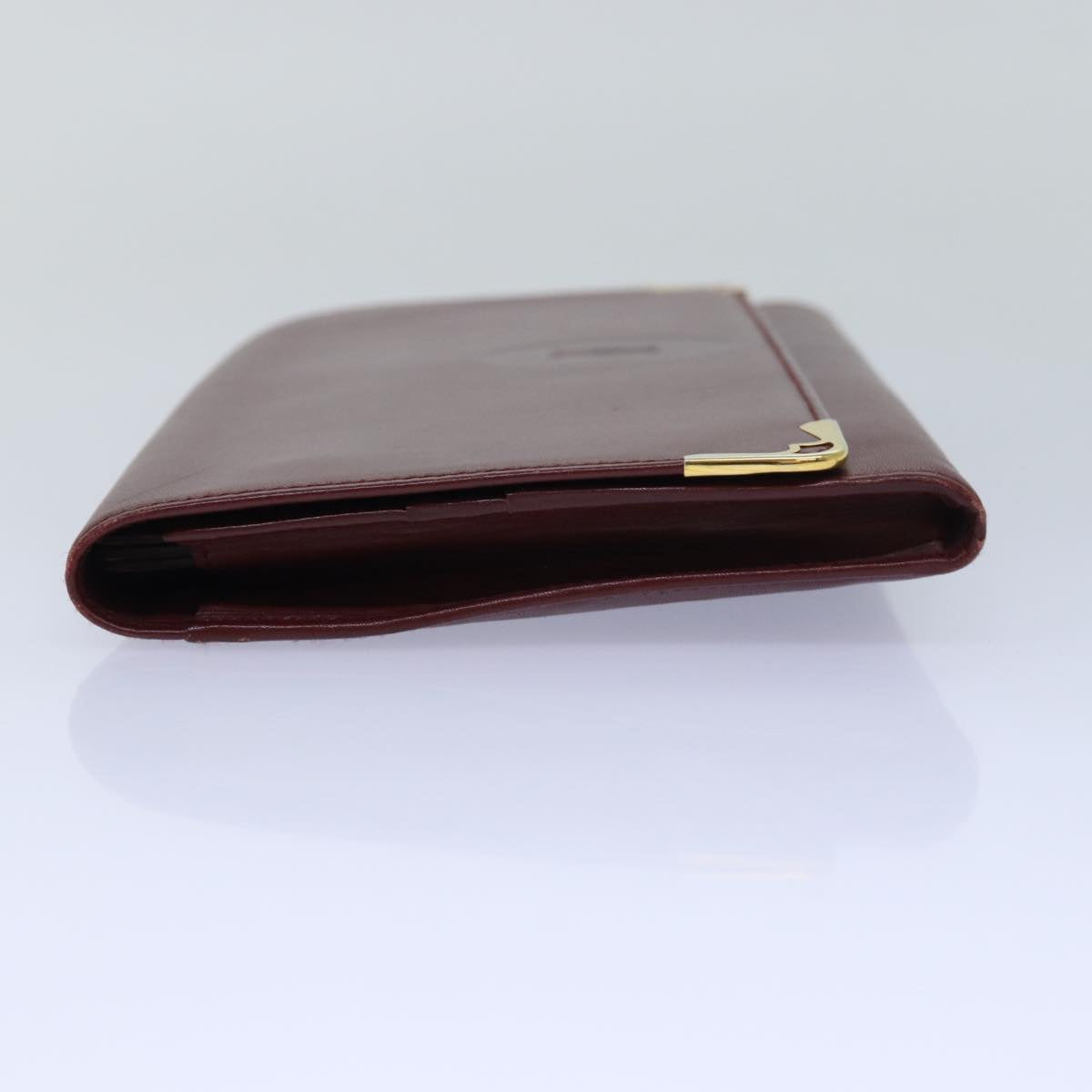 CARTIER Clutch Bag Leather Wine Red Auth bs15788