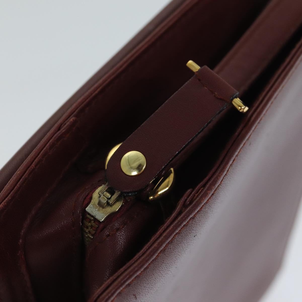 CARTIER Clutch Bag Leather Wine Red Auth bs15789