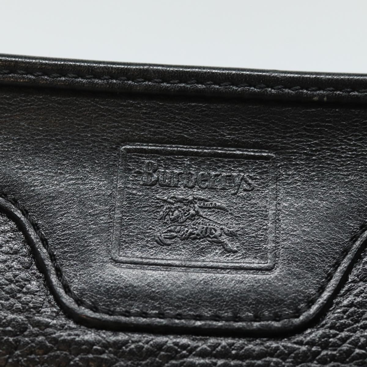 Burberrys Clutch Bag Leather Black Auth bs15805