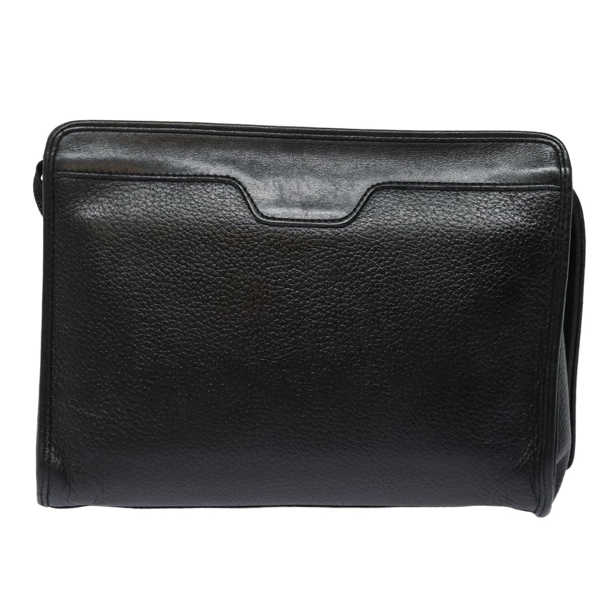 Burberrys Clutch Bag Leather Black Auth bs15805