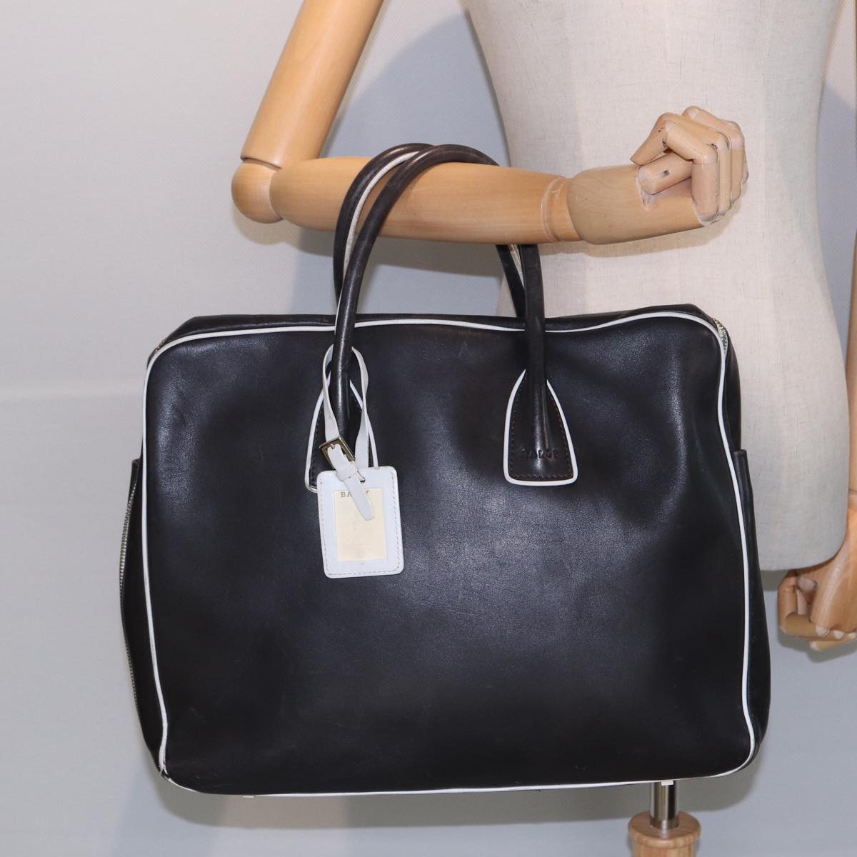 BALLY Business Bag Leather Black Auth bs15844