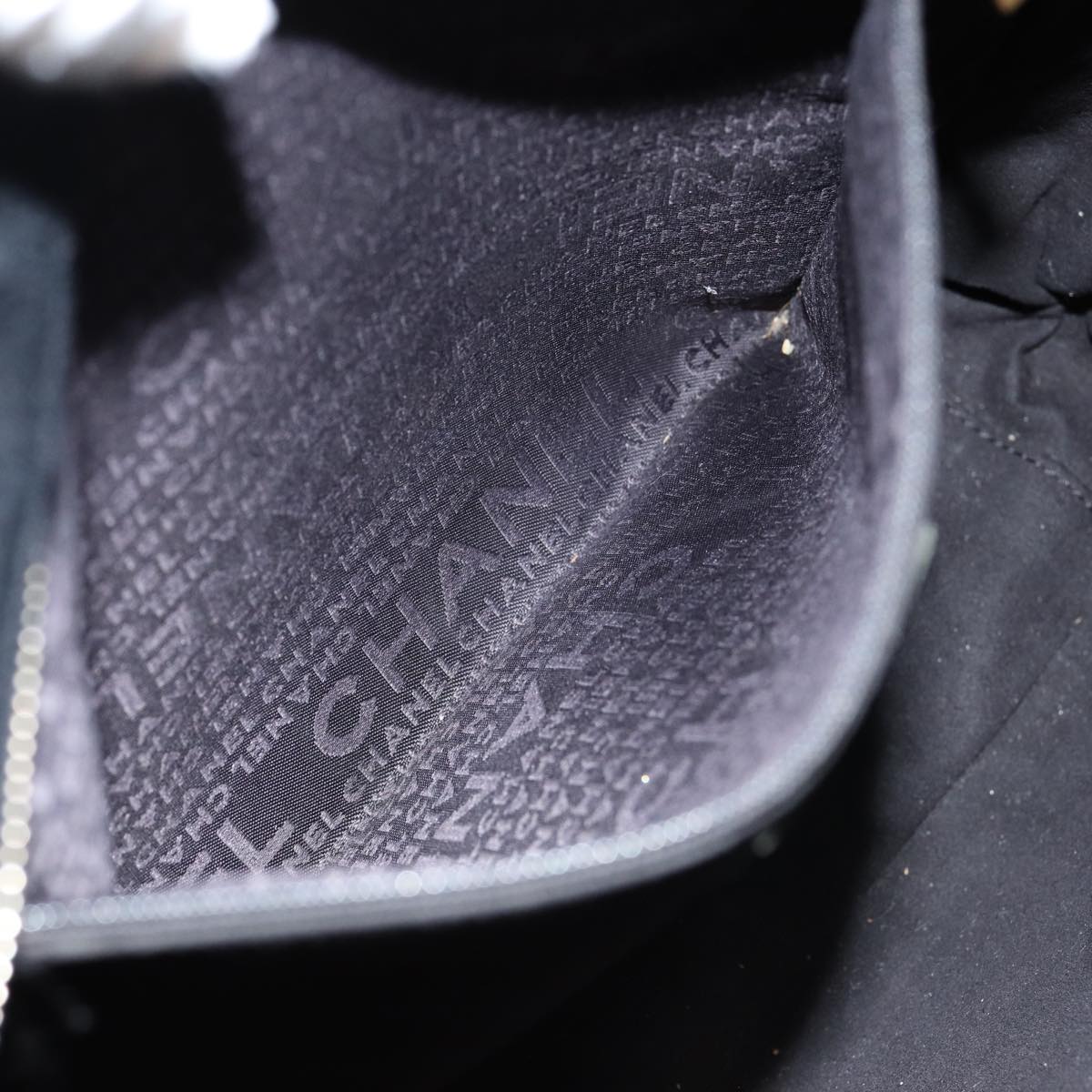 CHANEL Choco Bar Tote Bag Cotton Black CC Auth bs15847