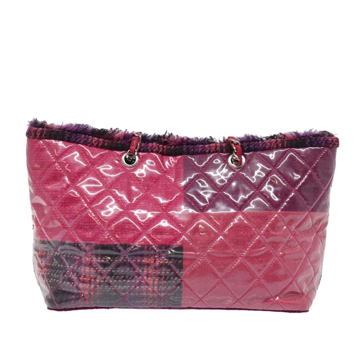 CHANEL Matelasse Chain Tote Bag Vinyl Pink CC Auth bs15858