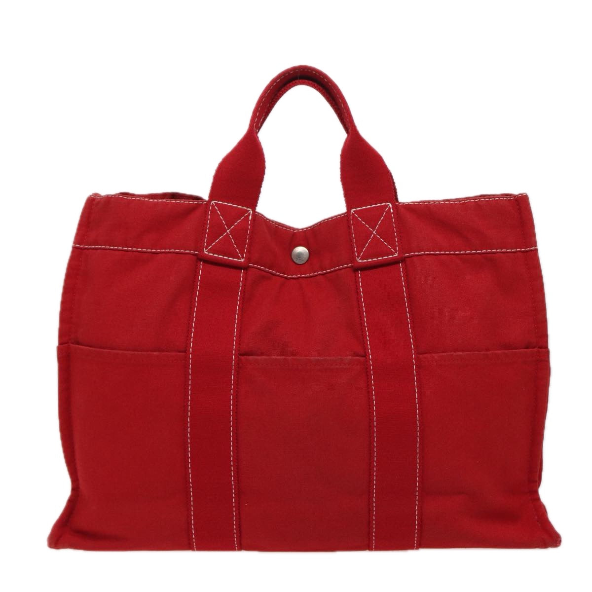 HERMES Deauville Line MM Tote Bag Canvas Red Auth bs15866