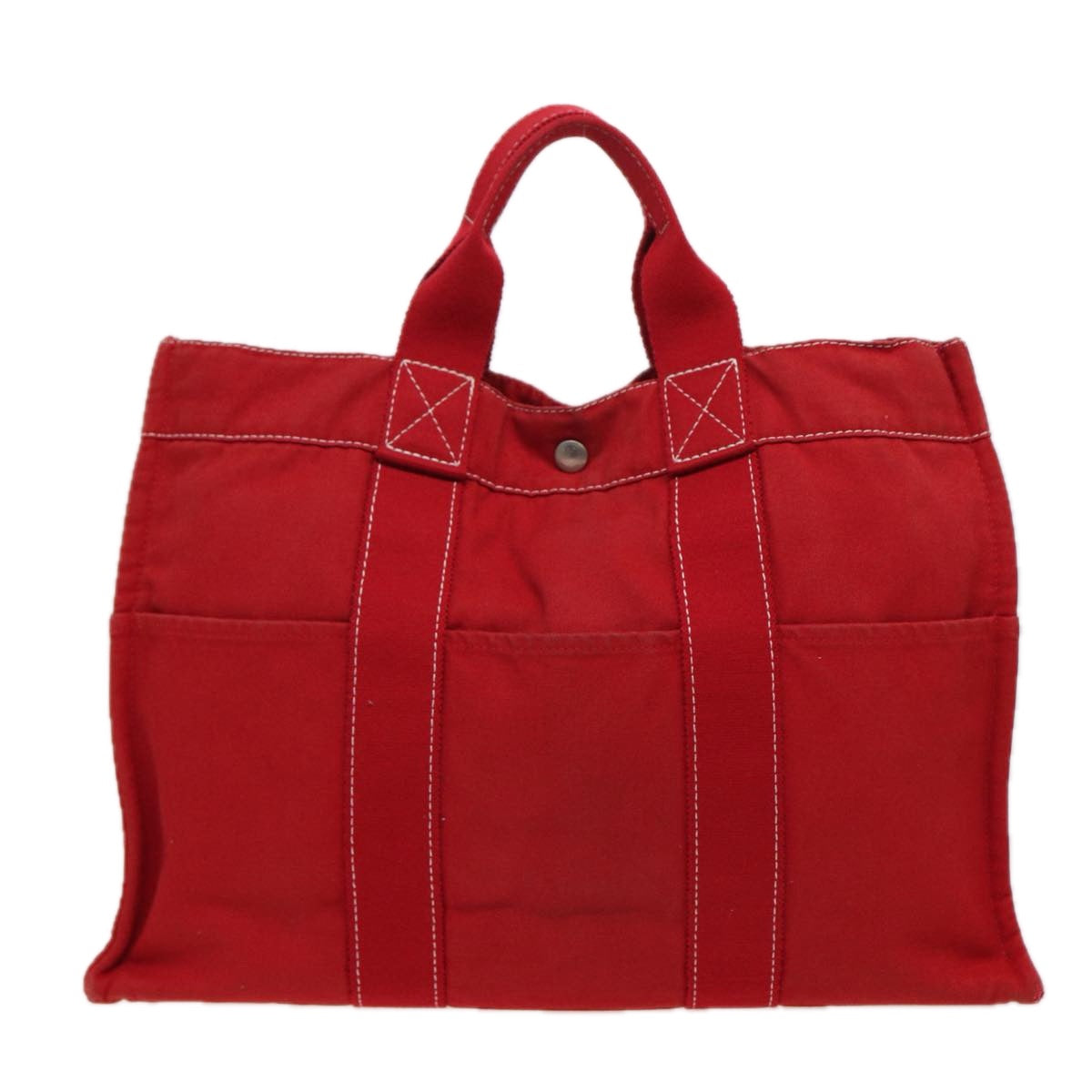 HERMES Deauville Line MM Tote Bag Canvas Red Auth bs15866