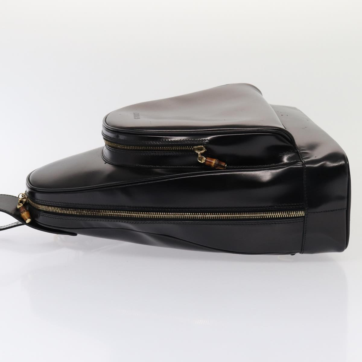 GUCCI Body Bag Enamel Black 003 2113 0027 Auth bs15880