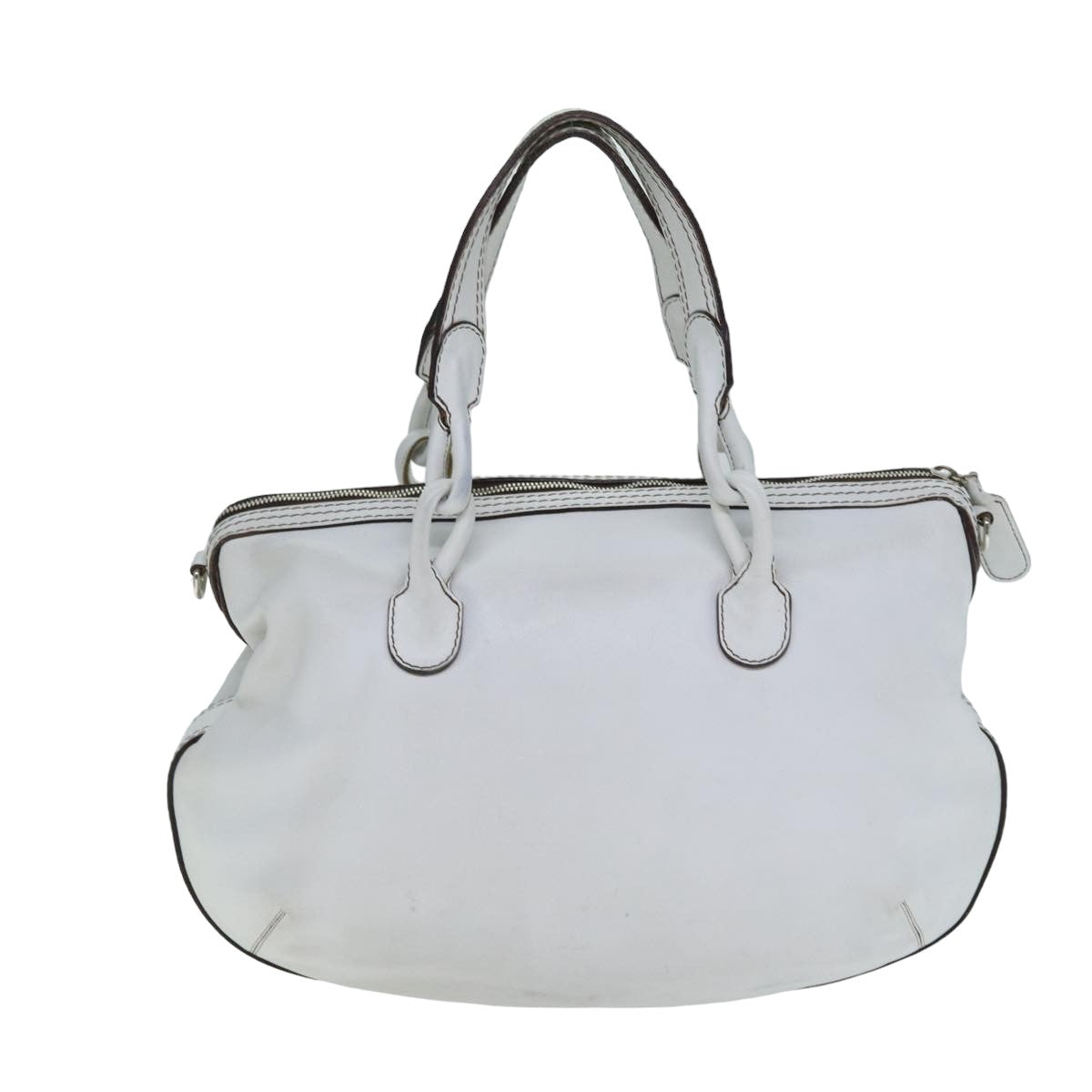 LOEWE Hand Bag Leather 2way White Auth bs15892