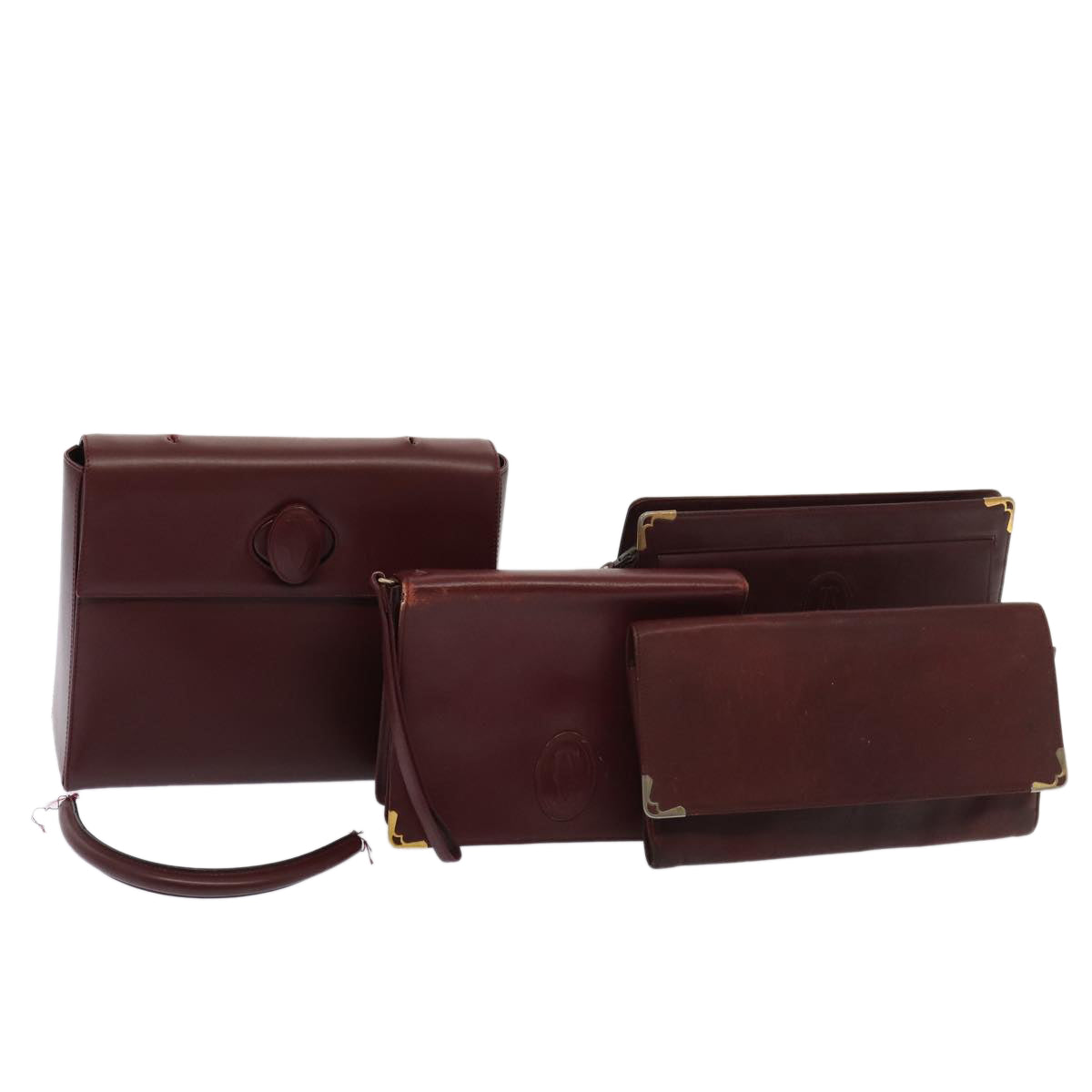 CARTIER Clutch Bag Leather 4Set Wine Red Auth bs15955