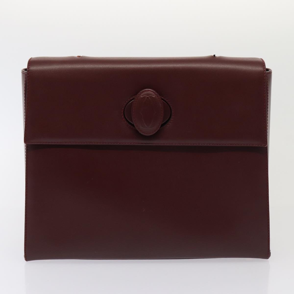 CARTIER Clutch Bag Leather 4Set Wine Red Auth bs15955