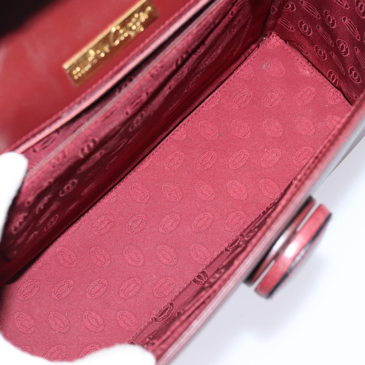 CARTIER Clutch Bag Leather 4Set Wine Red Auth bs15955