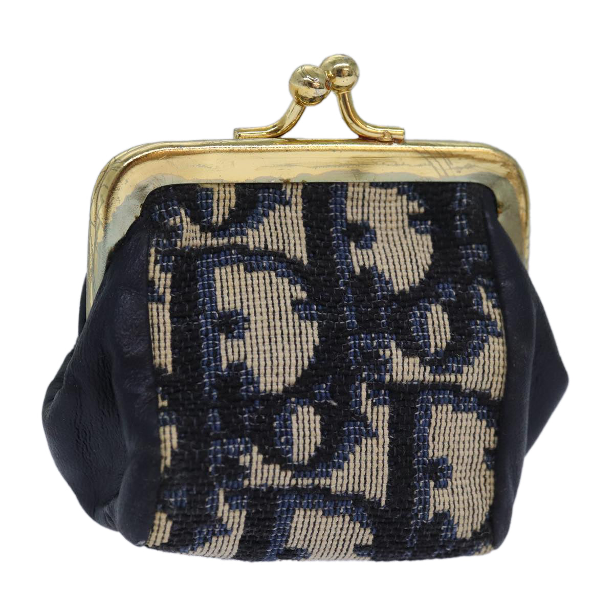 Christian Dior Trotter Canvas Gamaguchi Coin Purse Navy Auth bs15973