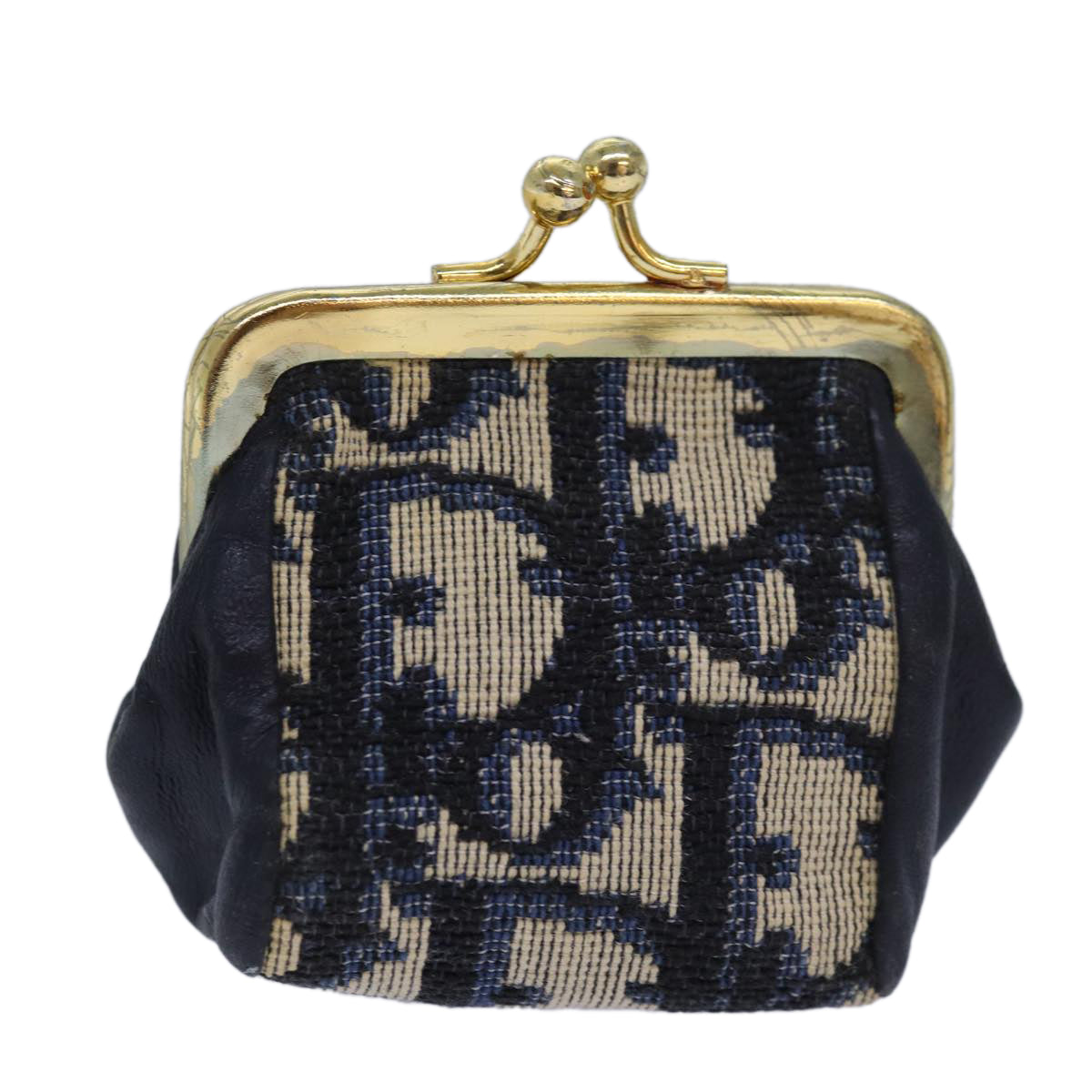 Christian Dior Trotter Canvas Gamaguchi Coin Purse Navy Auth bs15973