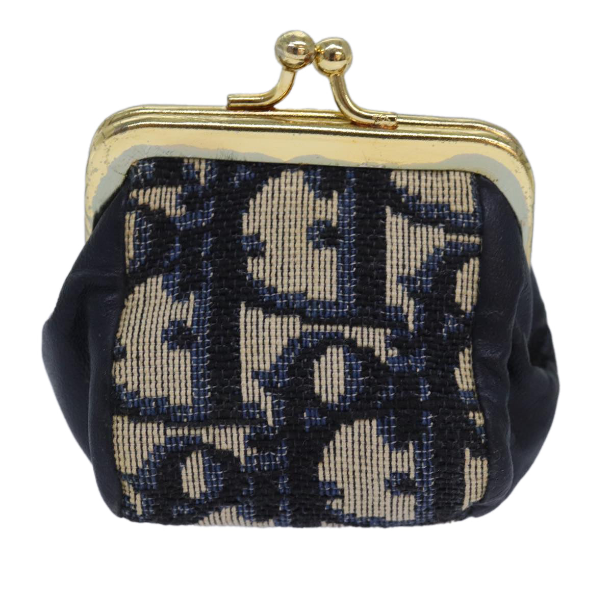 Christian Dior Trotter Canvas Gamaguchi Coin Purse Navy Auth bs15973